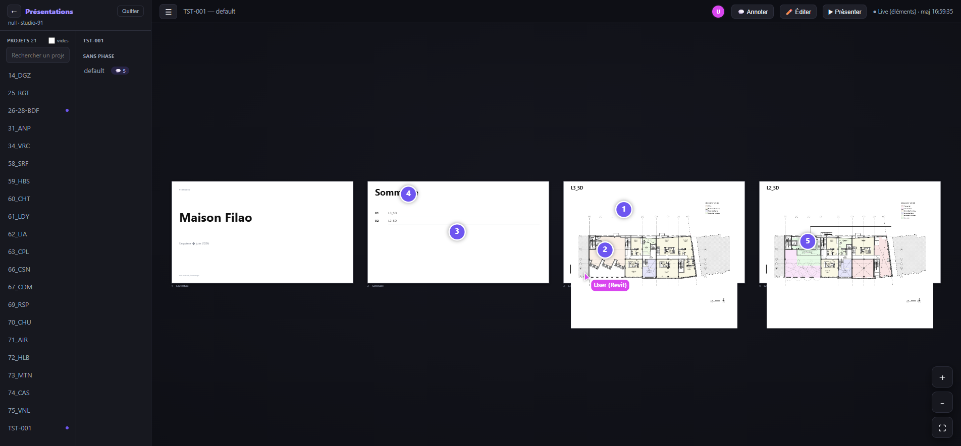 La présentation vue depuis le web, sans Revit